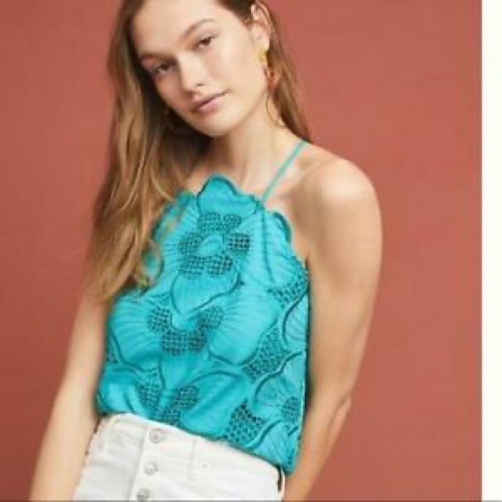 Corey lynn calter teal floral eyelet top anthro